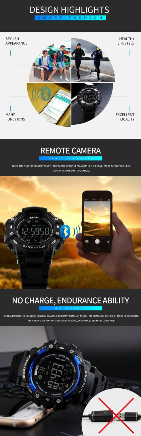 SKMEI 1226 Waterproof  Alarm Bluetooth Sports Watch